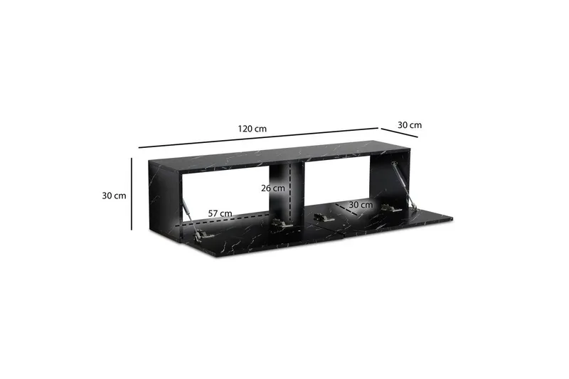 Lowboard Wohnling Folierad upphängning med luckdörr, modern Marmor, Svart, 120 cm - Marmor, Svart, 120 cm - Möbler - Tv möbel & mediamöbel - TV hylla