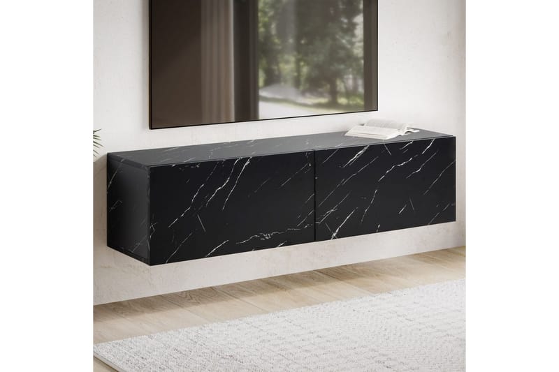 Lowboard Wohnling Folierad upphängning med luckdörr, modern Marmor, Svart, 120 cm - Marmor, Svart, 120 cm - Möbler - Tv möbel & mediamöbel - Mediastativ & väggfäste
