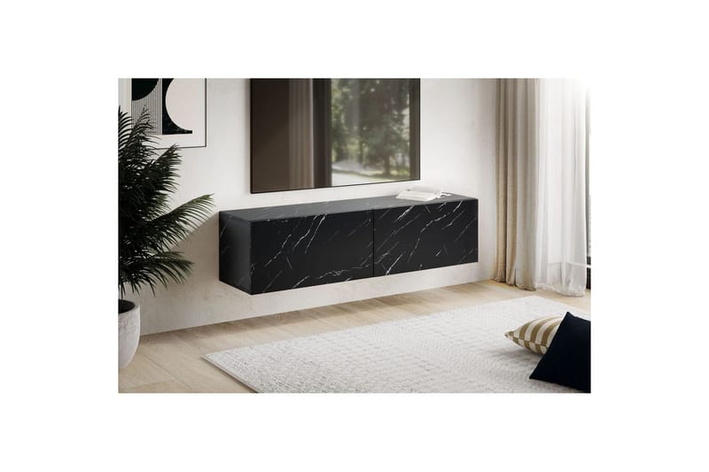 Lowboard Wohnling Folierad upphängning med luckdörr, modern Marmor, Svart, 120 cm - Marmor, Svart, 120 cm - Möbler - Tv möbel & mediamöbel - Mediastativ & väggfäste