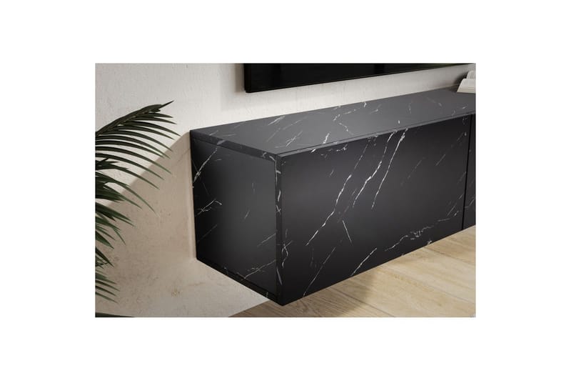 Lowboard Wohnling Folierad upphängning med luckdörr, modern Marmor, Svart, 120 cm - Marmor, Svart, 120 cm - Möbler - Tv möbel & mediamöbel - Mediastativ & väggfäste