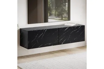 Lowboard Wohnling Folierad upphängning med luckdörr, modern Marmor, Svart, 120 cm - Marmor, Svart, 120 cm - Möbler - Tv möbel & mediamöbel - TV hylla