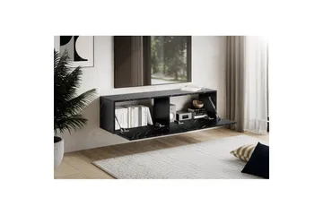 Lowboard Wohnling Folierad upphängning med luckdörr, modern Marmor, Svart, 120 cm - Marmor, Svart, 120 cm - Möbler - Tv möbel & mediamöbel - TV hylla