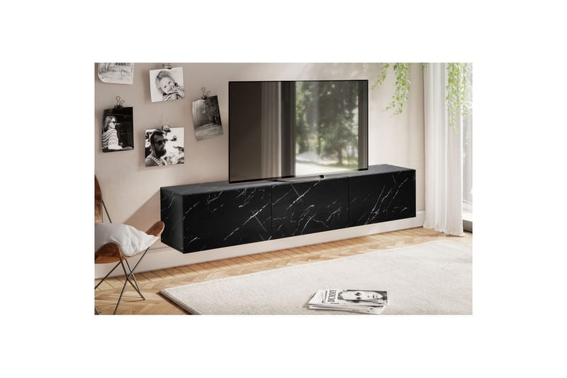 Lowboard Wohnling Folierad upphängning med luckd�örr, modern Marmor, Svart, 160 cm - Marmor, Svart, 160 cm - Möbler - Tv möbel & mediamöbel - Mediastativ & väggfäste