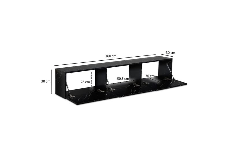 Lowboard Wohnling Folierad upphängning med luckdörr, modern Marmor, Svart, 160 cm - Marmor, Svart, 160 cm - Möbler - Tv möbel & mediamöbel - Mediastativ & väggfäste