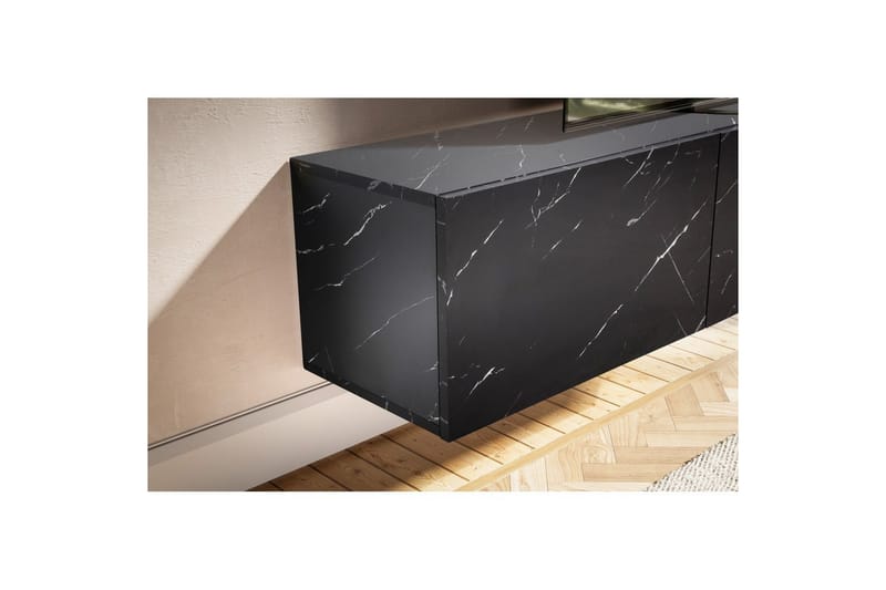 Lowboard Wohnling Folierad upphängning med luckdörr, modern Marmor, Svart, 160 cm - Marmor, Svart, 160 cm - Möbler - Tv möbel & mediamöbel - Mediastativ & väggfäste