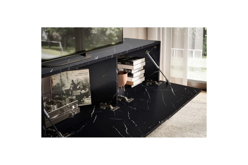 Lowboard Wohnling Folierad upphängning med luckdörr, modern Marmor, Svart, 160 cm - Marmor, Svart, 160 cm - Möbler - Tv möbel & mediamöbel - Mediastativ & väggfäste