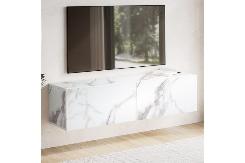 Lowboard Wohnling Folierad upphängning med luckdörr, modern Marmor, Vit, 120 cm - Marmor, Vit, 120 cm - Möbler - Tv möbel & mediamöbel - Mediastativ & väggfäste