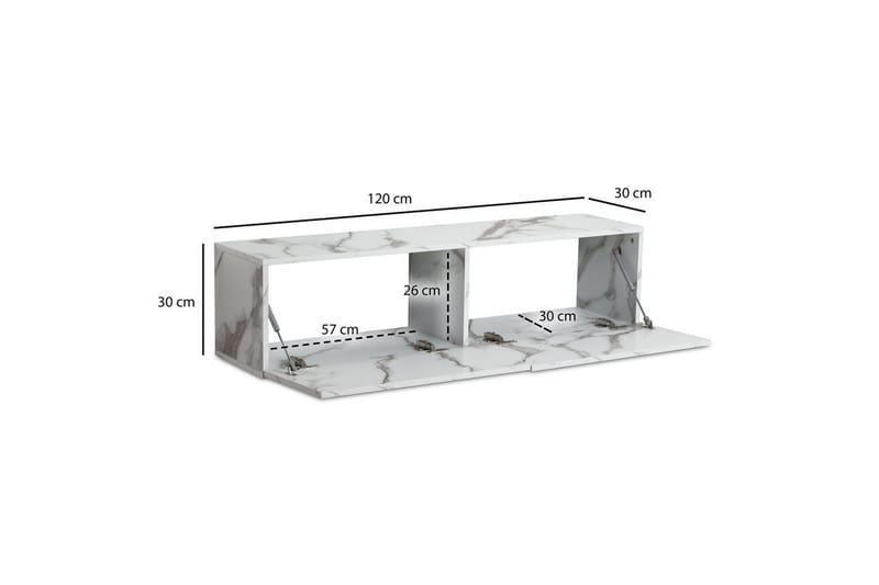 Lowboard Wohnling Folierad upphängning med luckdörr, modern Marmor, Vit, 120 cm - Marmor, Vit, 120 cm - Möbler - Tv möbel & mediamöbel - Mediastativ & väggfäste