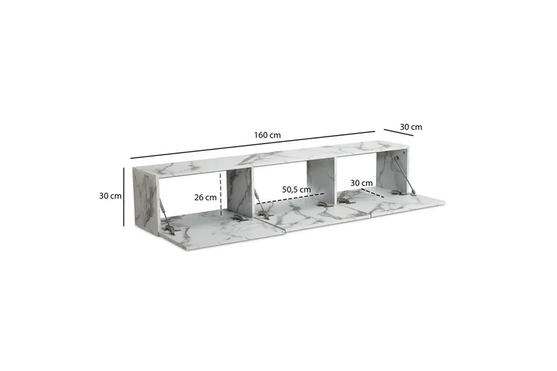 Lowboard Wohnling Folierad upphängning med luckdörr, modern Marmor, Vit, 160 cm - Marmor, Vit, 160 cm - Möbler - Tv möbel & mediamöbel - TV hylla