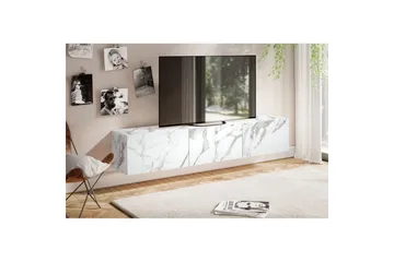 Lowboard Wohnling Folierad upphängning med luckdörr, modern Marmor, Vit, 160 cm - Marmor, Vit, 160 cm - Möbler - Tv möbel & mediamöbel - TV hylla