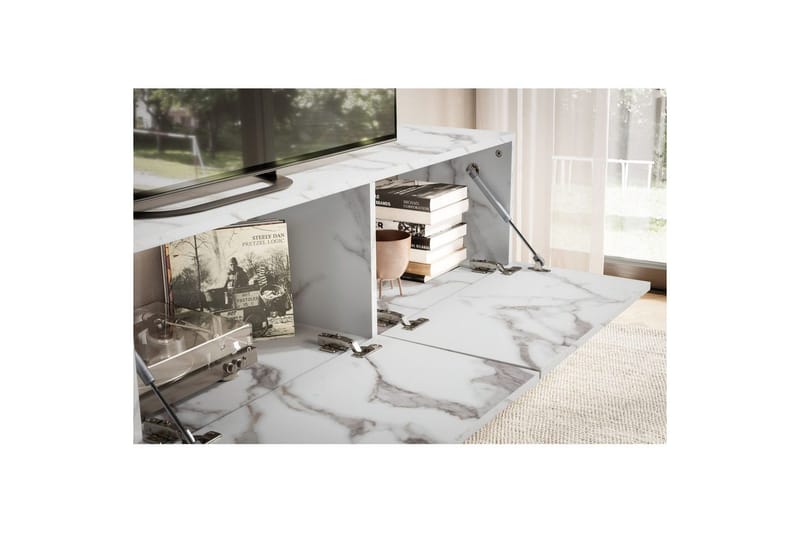Lowboard Wohnling Folierad upphängning med luckdörr, modern Marmor, Vit, 160 cm - Marmor, Vit, 160 cm - Möbler - Tv möbel & mediamöbel - TV hylla