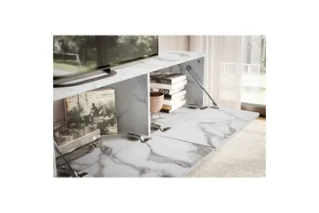 Lowboard Wohnling Folierad upphängning med luckdörr, modern Marmor, Vit, 160 cm - Marmor, Vit, 160 cm - Möbler - Tv möbel & mediamöbel - TV hylla