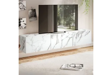 Lowboard Wohnling Folierad upphängning med luckdörr, modern Marmor, Vit, 160 cm - Marmor, Vit, 160 cm - Möbler - Tv möbel & mediamöbel - TV hylla