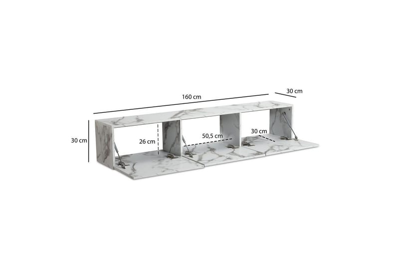 Lowboard Wohnling Folierad upphängning med luckdörr, modern Marmor, Vit, 160 cm - Marmor, Vit, 160 cm - Möbler - Tv möbel & mediamöbel - Mediastativ & väggfäste
