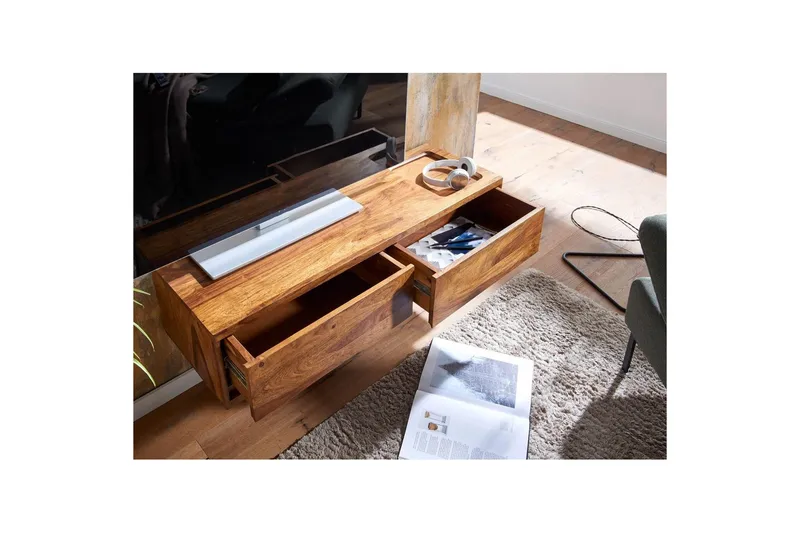 Lowboard Wohnling Massivt trä hängande med 2 lådor lantstil - Möbler - Tv möbel & mediamöbel - TV skåp