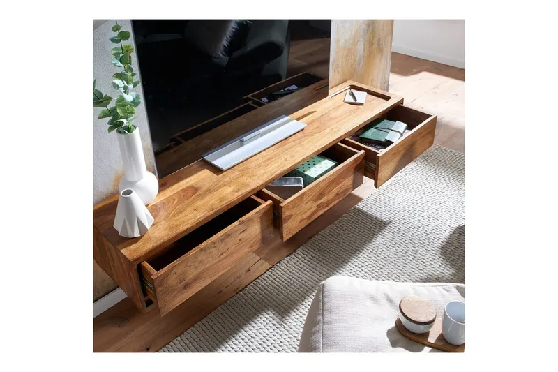 Lowboard Wohnling Massivt trä hängande med 3 lådor lantlig stil - Möbler - Tv möbel & mediamöbel - TV hylla