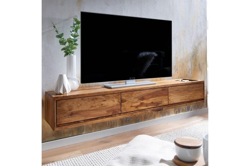 Lowboard Wohnling Massivt trä hängande med 3 lådor lantlig stil - Möbler - Tv möbel & mediamöbel - Mediastativ & väggfäste