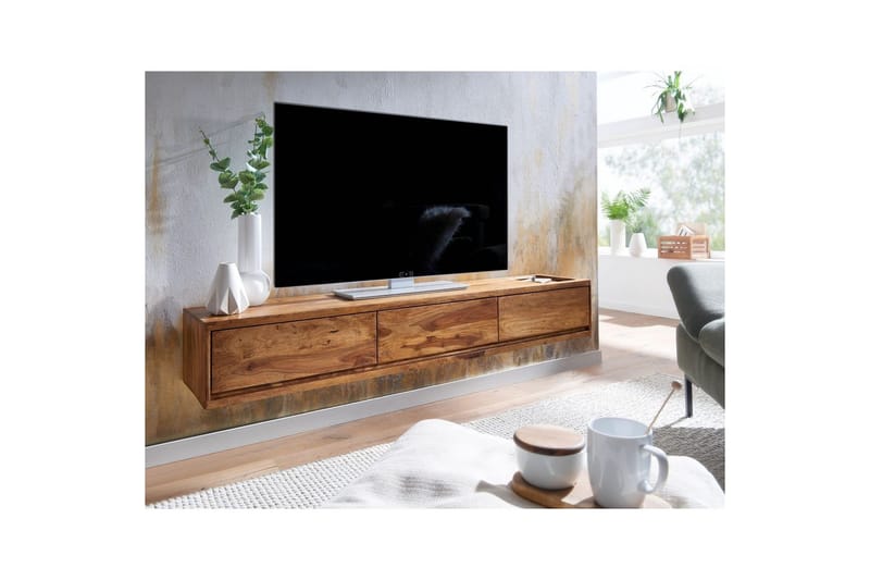 Lowboard Wohnling Massivt trä hängande med 3 lådor lantlig stil - Möbler - Tv möbel & mediamöbel - Mediastativ & väggfäste