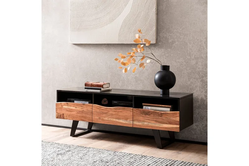 Lowboard Wohnling Massivt trä med 2 dörrar 1 låda träd kant lantlig stil - Möbler - Tv möbel & mediamöbel - TV skåp