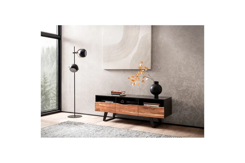 Lowboard Wohnling Massivt trä med 2 dörrar 1 låda träd kant lantlig stil - Möbler - Tv möbel & mediamöbel - TV skåp