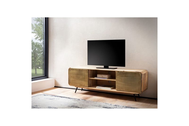 Lowboard Wohnling Massivt trä med 2 metall dörrar förvaringsbrickor industriell - Möbler - Tv möbel & mediamöbel - TV skåp