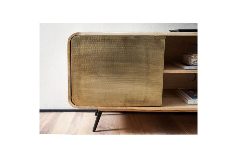 Lowboard Wohnling Massivt trä med 2 metall dörrar förvaringsbrickor industriell - Möbler - Tv möbel & mediamöbel - TV skåp