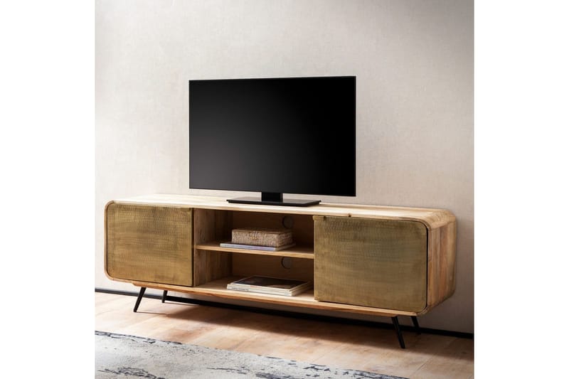 Lowboard Wohnling Massivt trä med 2 metall dörrar förvaringsbrickor industriell - Möbler - Tv möbel & mediamöbel - TV skåp