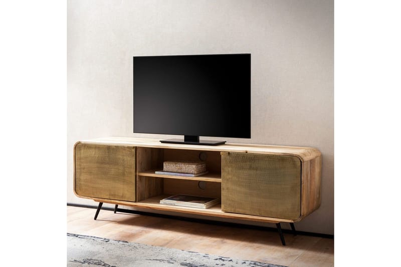 Lowboard Wohnling Massivt trä med 2 metall dörrar förvaringsbrickor industriell - Möbler - Tv möbel & mediamöbel - TV skåp