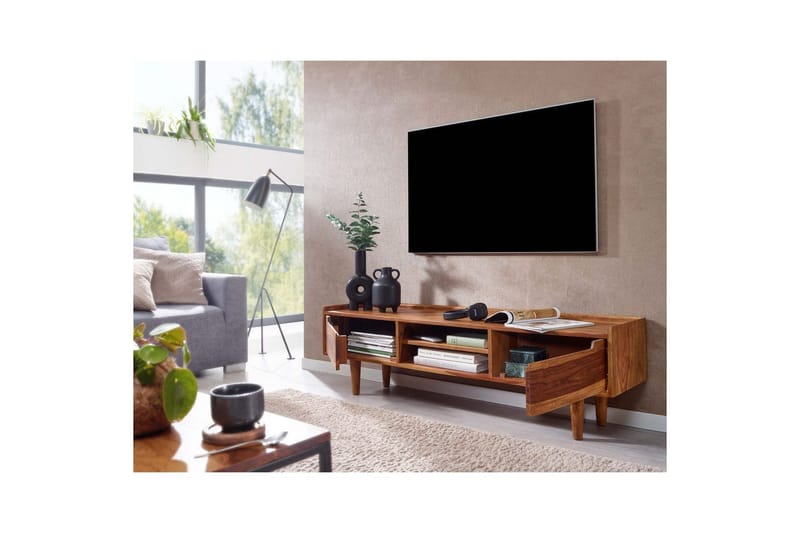 Lowboard Wohnling Massivt trä med förvaring, 2 dörrar, träben, lantlig stil - Möbler - Tv möbel & mediamöbel - TV bänk & mediabänk