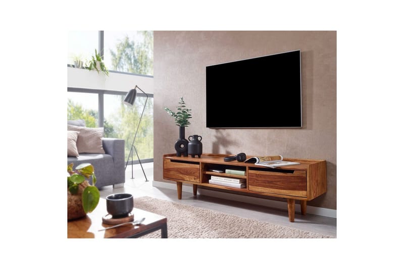 Lowboard Wohnling Massivt trä med förvaring, 2 dörrar, träben, lantlig stil - Möbler - Tv möbel & mediamöbel - TV bänk & mediabänk
