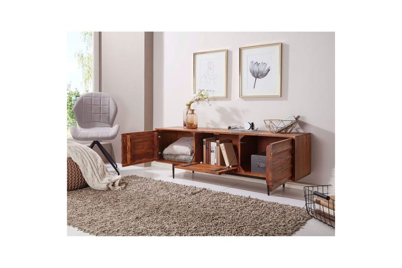 Lowboard Wohnling Massivt trä med förvaring, 3 dörrar, lantlig stil - Möbler - Tv möbel & mediamöbel - TV skåp