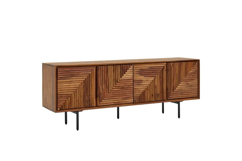 Lowboard Wohnling Massivt trä med förvaring, 4 dörrar, tryck för att öppna, lantlig stil, undefined