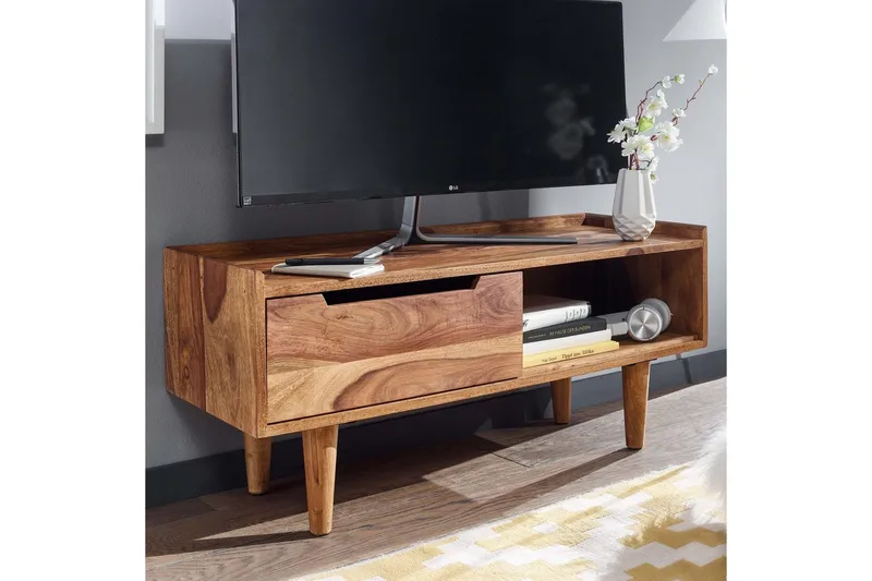 Lowboard Wohnling Massivt trä med förvaring 1 dörr trälben lantligt - Möbler - Tv möbel & mediamöbel - TV bänk & mediabänk