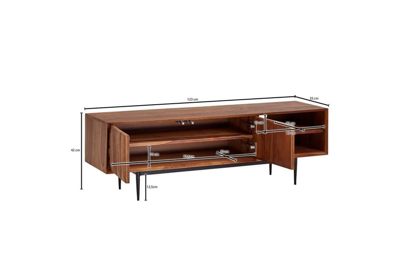 Lowboard Wohnling Massivt trä med förvaring 2 dörrar tryck för att öppna lantligt - Möbler - Tv möbel & mediamöbel - TV bänk & mediabänk