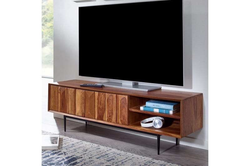 Lowboard Wohnling Massivt trä med förvaring 2 dörrar tryck för att öppna lantligt - Möbler - Tv möbel & mediamöbel - TV bänk & mediabänk
