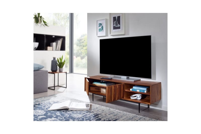 Lowboard Wohnling Massivt trä med förvaring 2 dörrar tryck för att öppna lantligt - Möbler - Tv möbel & mediamöbel - TV bänk & mediabänk