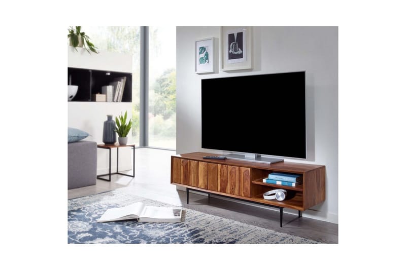 Lowboard Wohnling Massivt trä med förvaring 2 dörrar tryck för att öppna lantligt - Möbler - Tv möbel & mediamöbel - TV bänk & mediabänk