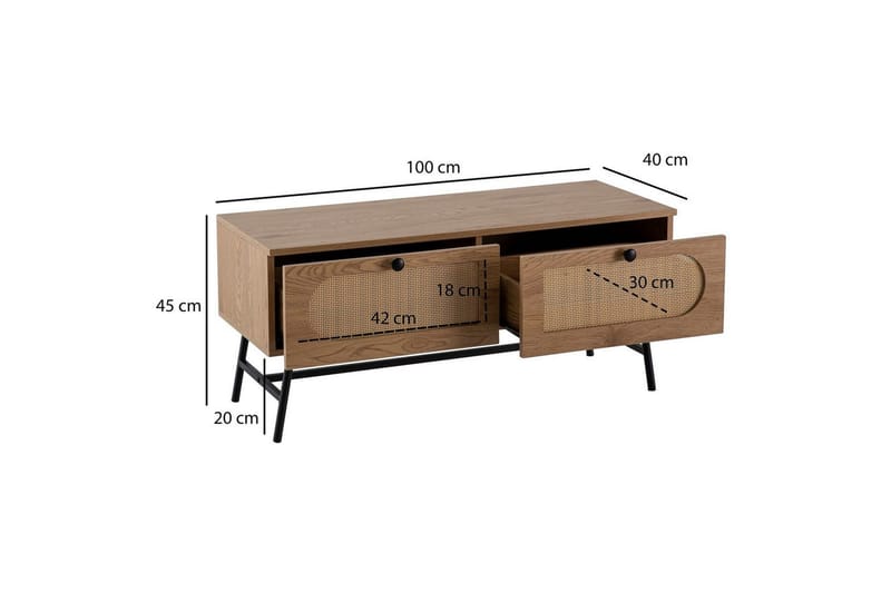 Lowboard Wohnling Melaminbelagd MDF-ekoptik, rottingfront, 2 lådor, metallben Modern - Möbler - Tv möbel & mediamöbel - TV skåp