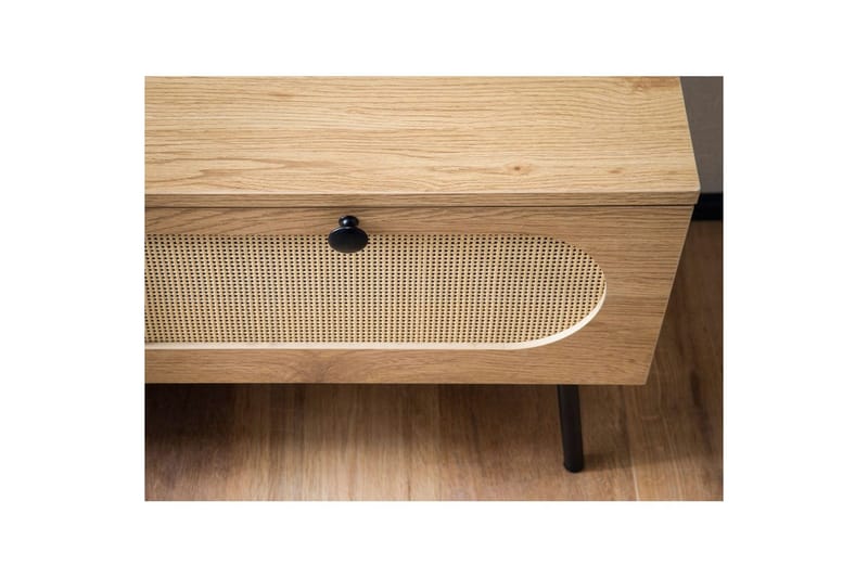 Lowboard Wohnling Melaminbelagd MDF-ekoptik, rottingfront, 2 lådor, metallben Modern - Möbler - Tv möbel & mediamöbel - TV skåp