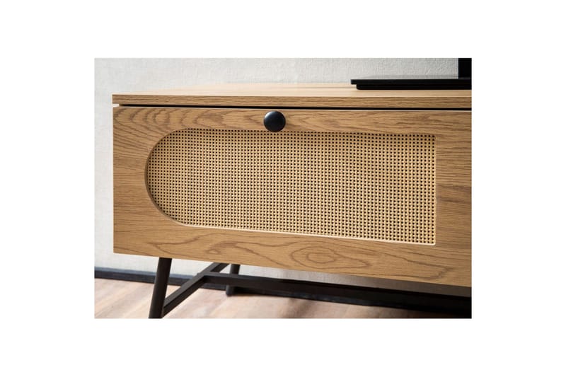 Lowboard Wohnling Melaminbelagd MDF-ekoptik, rottingfront, 2 lådor, metallben Modern - Möbler - Tv möbel & mediamöbel - TV skåp