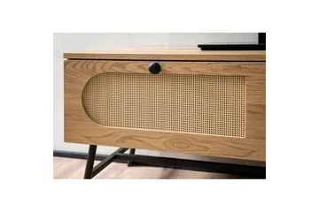 Lowboard Wohnling Melaminbelagd MDF-ekoptik, rottingfront, 2 lådor, metallben Modern - Möbler - Tv möbel & mediamöbel - TV bänk & mediabänk