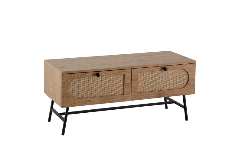 Lowboard Wohnling Melaminbelagd MDF-ekoptik, rottingfront, 2 lådor, metallben Modern, undefined