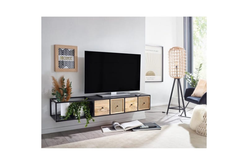 Lowboard Wohnling Metallhängande med 3 lådor i massivt trä Industriell - Möbler - Tv möbel & mediamöbel - Mediastativ & väggfäste