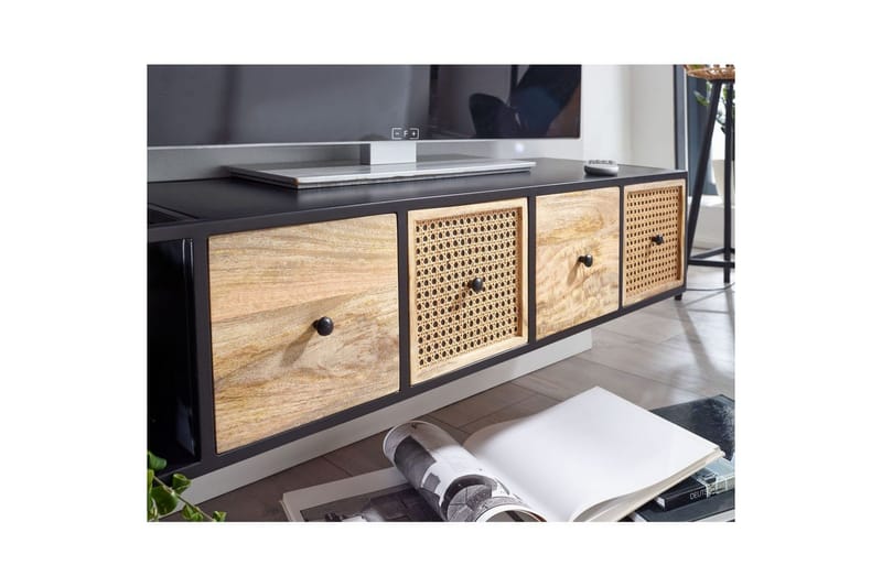 Lowboard Wohnling Metallhängande med 3 lådor i massivt trä Industriell - Möbler - Tv möbel & mediamöbel - Mediastativ & väggfäste