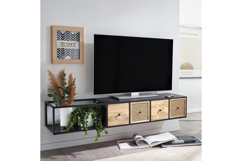 Lowboard Wohnling Metallhängande med 3 lådor i massivt trä Industriell - Möbler - Tv möbel & mediamöbel - Mediastativ & väggfäste