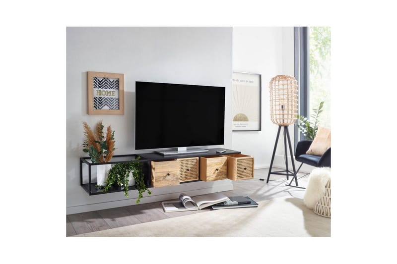 Lowboard Wohnling Metallhängande med 3 lådor i massivt trä Industriell - Möbler - Tv möbel & mediamöbel - Mediastativ & väggfäste