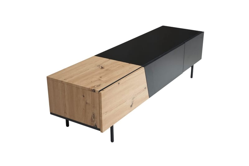 Lowboard Wohnling modernt spånskiva, 1 låda och 1 fällbar dörr, metallben, modern stil Svart, Ek - Svart, Ek - Möbler - Tv möbel & mediamöbel - Mediastativ & väggfäste