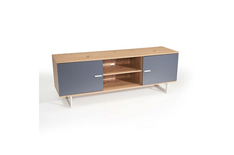 Lowboard Wohnling modernt spånskiva, 2 dörrar, förvaringsbrickor, metallben, modern stil Ek, Grå - Ek, Grå - Möbler - Tv möbel & mediamöbel - TV skåp
