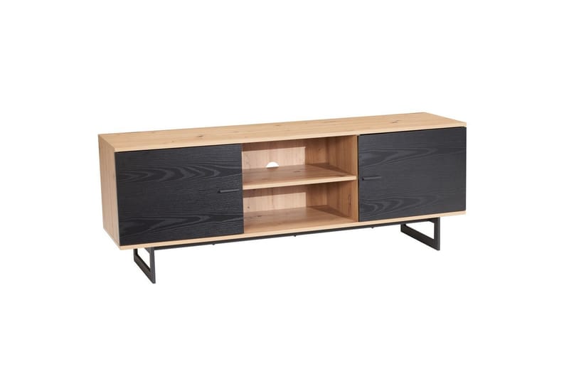 Lowboard Wohnling modernt spånskiva, 2 dörrar, förvaringsbrickor, metallben, modern stil Ek, Svart - Ek, Svart - Möbler - Tv möbel & mediamöbel - TV skåp