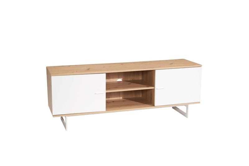 Lowboard Wohnling modernt spånskiva, 2 dörrar, förvaringsbrickor, metallben, modern stil Ek, Vit - Ek, Vit - Möbler - Tv möbel & mediamöbel - TV skåp